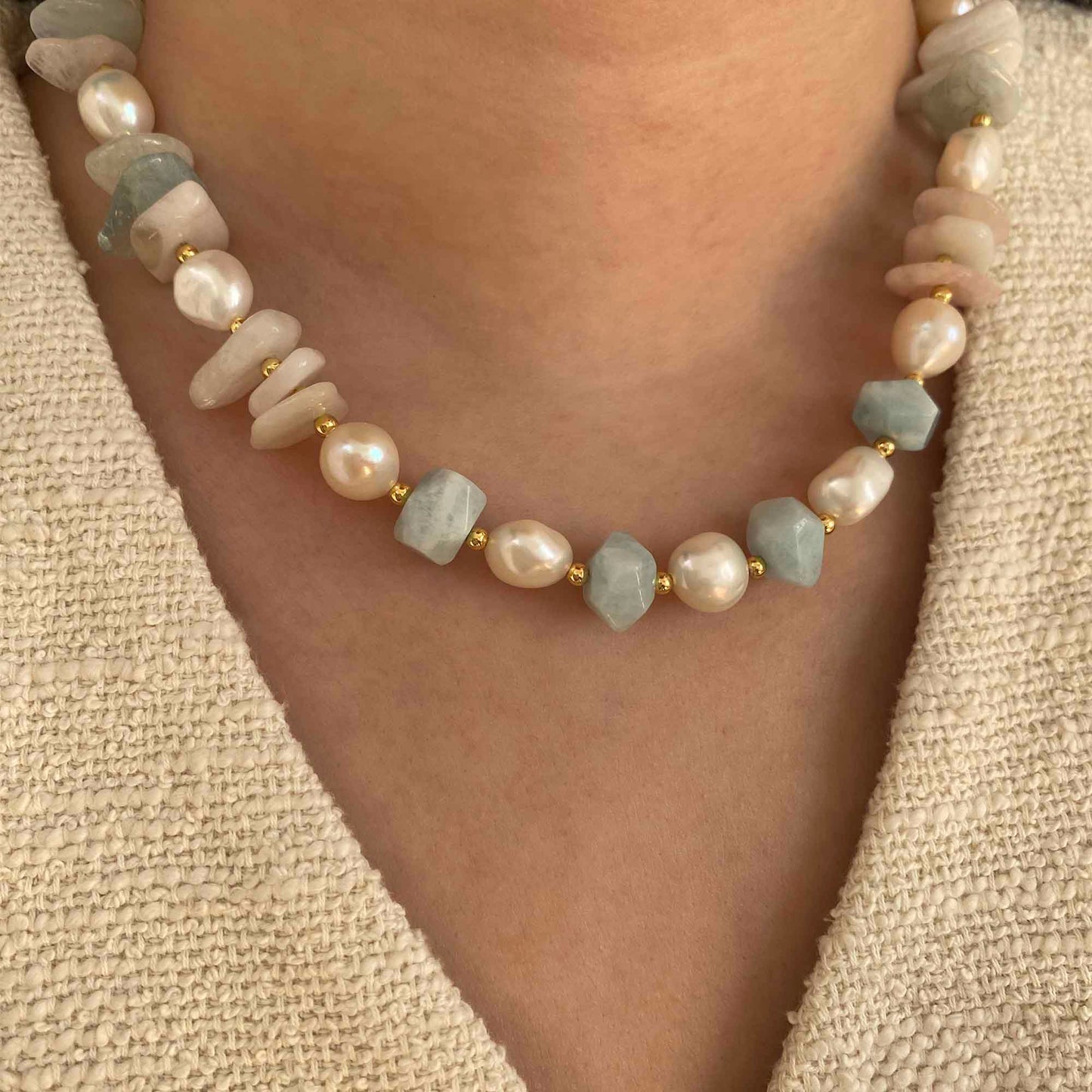 An Exceptional Quality Aquamarine, Diamond & Cultured Pearl two row co –  Cousins Fine Jewellery